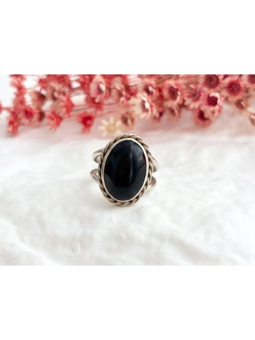 Black Onyx Southwest Style Sterling Silver 925 Vintage Ring - sz 7.5